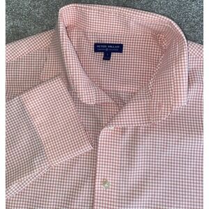 Peter Millar Crown Crafted Orange/White Plaid Shirt Light Performance Mens XL